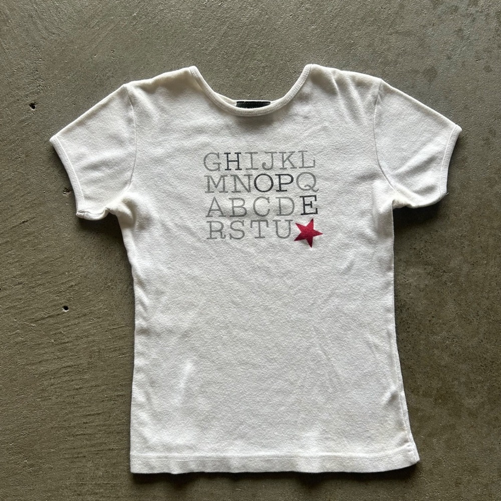 Vintage 90s New York Style Baby Tee Shirt Womens Medium White Alphabet Star